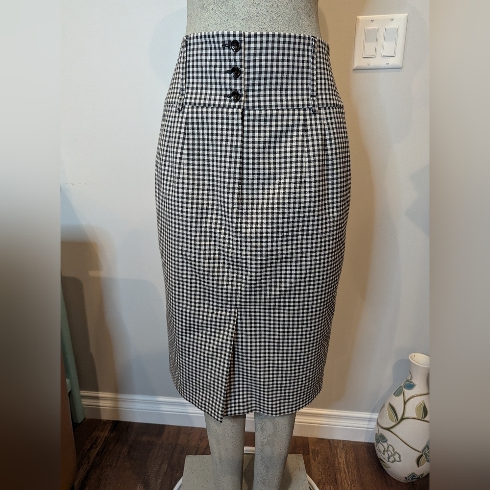 Classic 40s Style Black and White Checkered High Waist Skirt By Laura Size 8